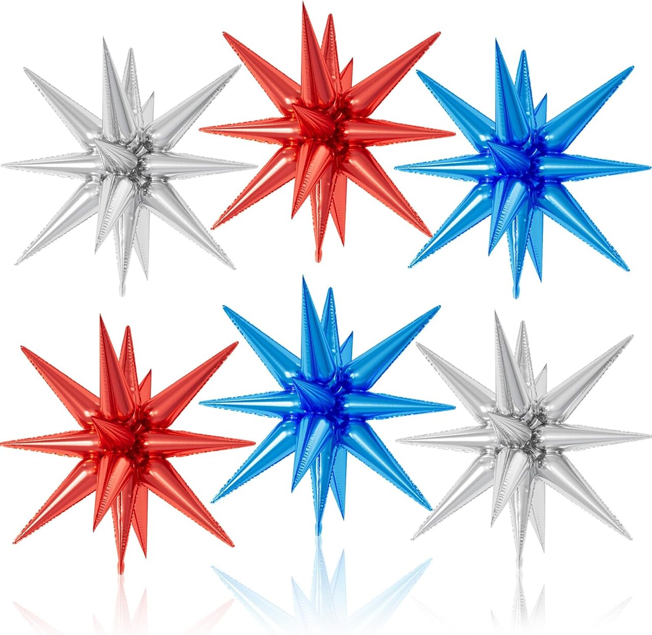 6PCS Star Balloons, 22Inch Blue Red and Silver Star Balloon Explosion Foil